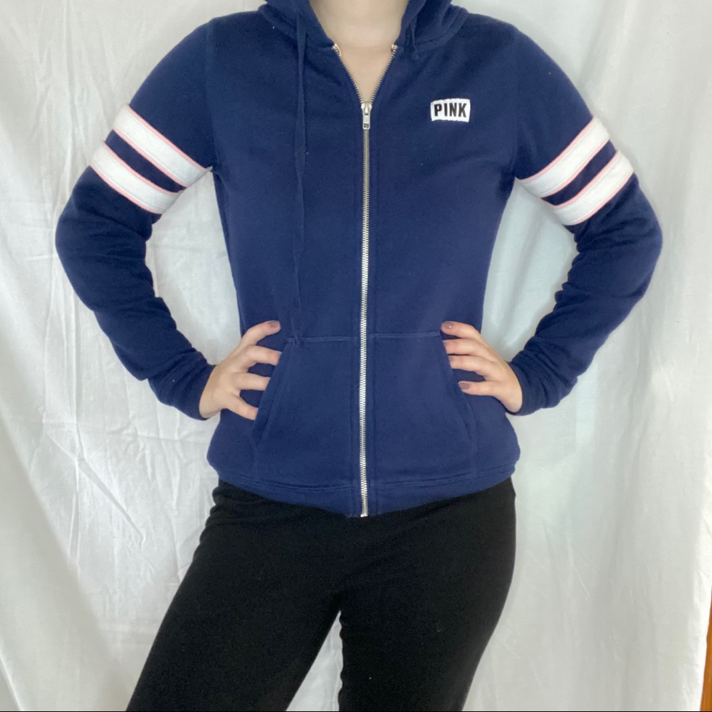 PINK Victoria’s Secret Navy Blue Zip Up Jacket - Picture 3 of 7
